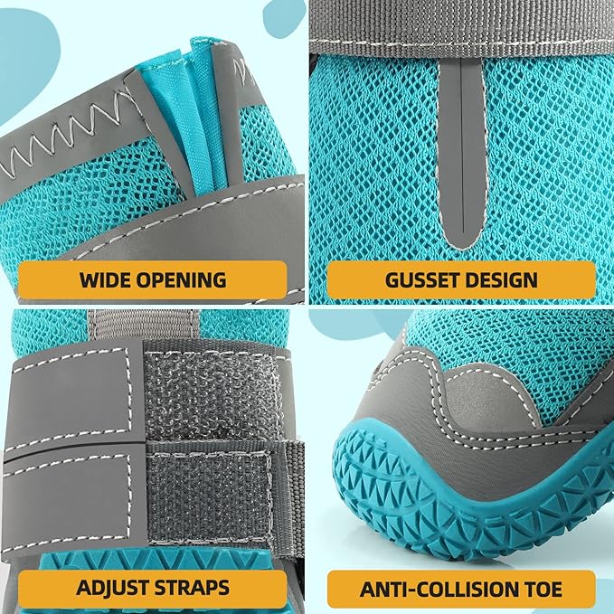 Dog Shoes for Large Dogs, Medium Dog Boots & Paw Protectors for Hardwood Floors, Outdoor Dog Booties for Hot Pavement Winter Snow Hiking, Breathable Dog Shoes with Reflective Strips Size 7