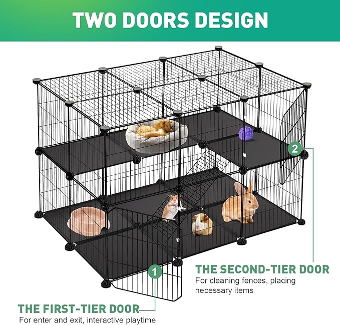 41 Panels Pet Playpen, 35.4" L x 23.6" W x 23.6" H Small Animal Playpen with 2 Doors, C&C Cage for Guinea Pigs,Rabbit,Bunny,Hedgehogs, Puppy Play Pen Indoor Outdoor, Two-Story Chicken Play Pen