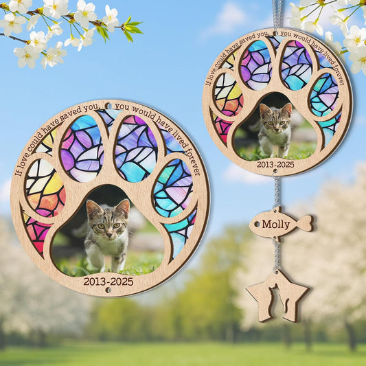 Customized Pet Loss Sympathy Gift for Cats | Custom Pet Memorial Suncatcher with Charms | Custom Cat Loss Sympathy Gift | Round Paw Stained Glass Suncatcher for Your Beloved Cat Passed Away