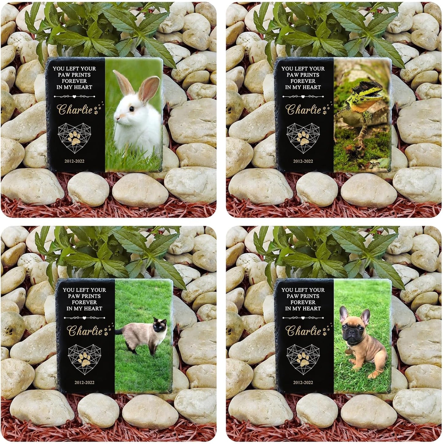 Bemaystar Personalised Dog Memorial Plaque - Customized Rock Slate Stone Picture Frame Plaque with Photo, Pet Memorial Sign with Stand Natural Slate Grave Plaque Pets Bereavement Gifts Loss of Pet