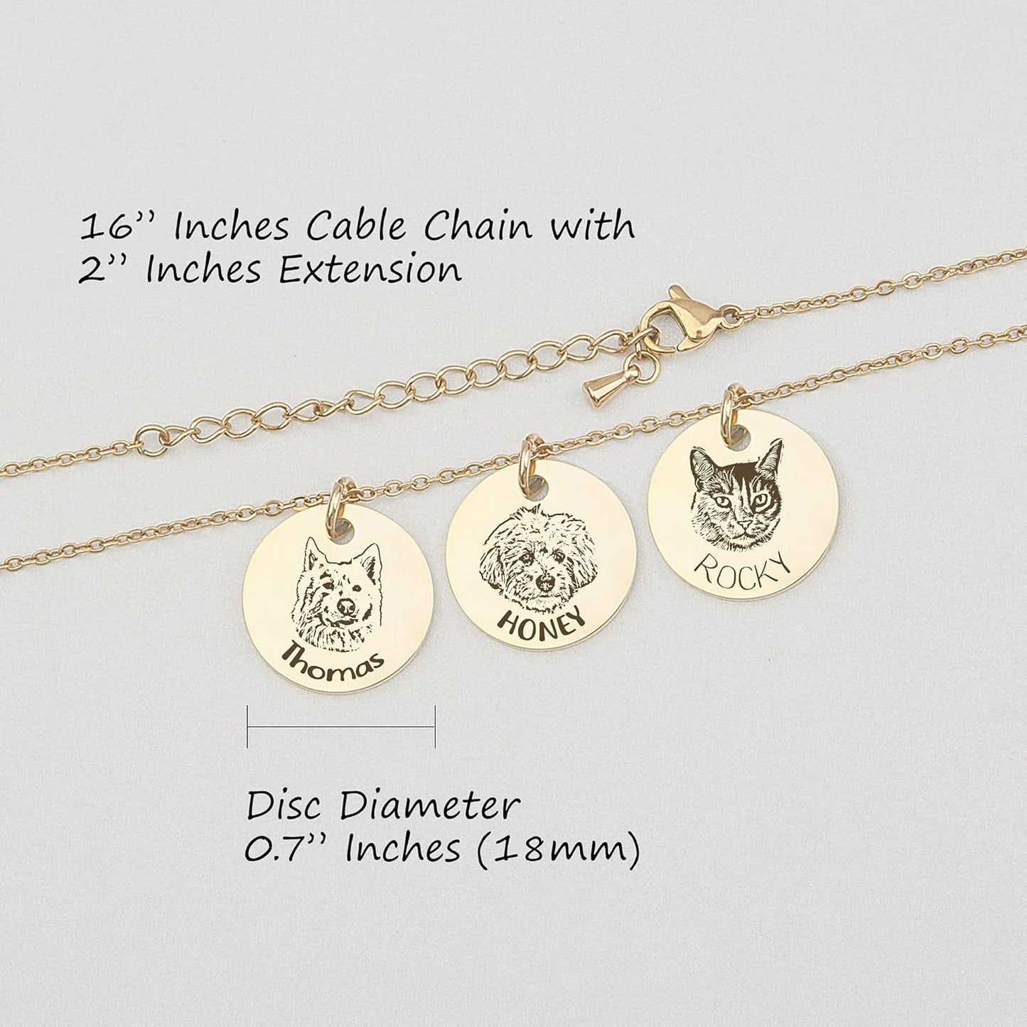 Anavia Personalized Pet Portrait Necklace, Handmade Memorial Jewelry Gift, Custom Round Disc Photo Engraved Necklace for Animal Lovers, Dog Mom, Dog Dad