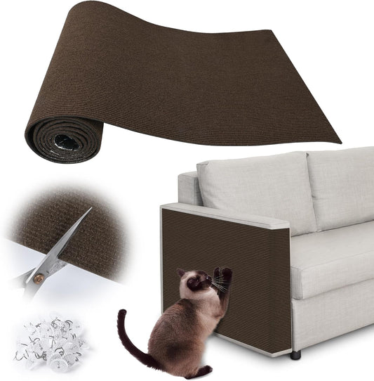 Cat Scratch Furniture Protector - 118" x 13.8" Trimmable Self-Adhesive Cats Claws Scratch Pads, DIY Cat Climbing Couch Protector for Scratch Post Cat Tree Replacement Indoor (Brown)