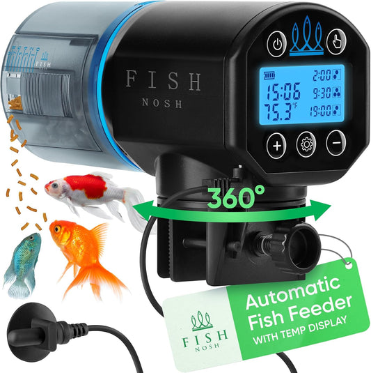 FISHNOSH Automatic Fish Feeder for Aquarium with Digital Thermometer - 2025 Auto Fish Food Dispenser Programmable, Vacation Feeder for Fish, Adjustable Portions, Auto Fish Feeder for Small & Big Tanks