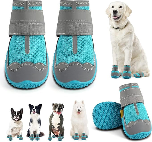 Dog Shoes for Large Dogs, Medium Dog Boots & Paw Protectors for Hardwood Floors, Outdoor Dog Booties for Hot Pavement Winter Snow Hiking, Breathable Dog Shoes with Reflective Strips Size 8