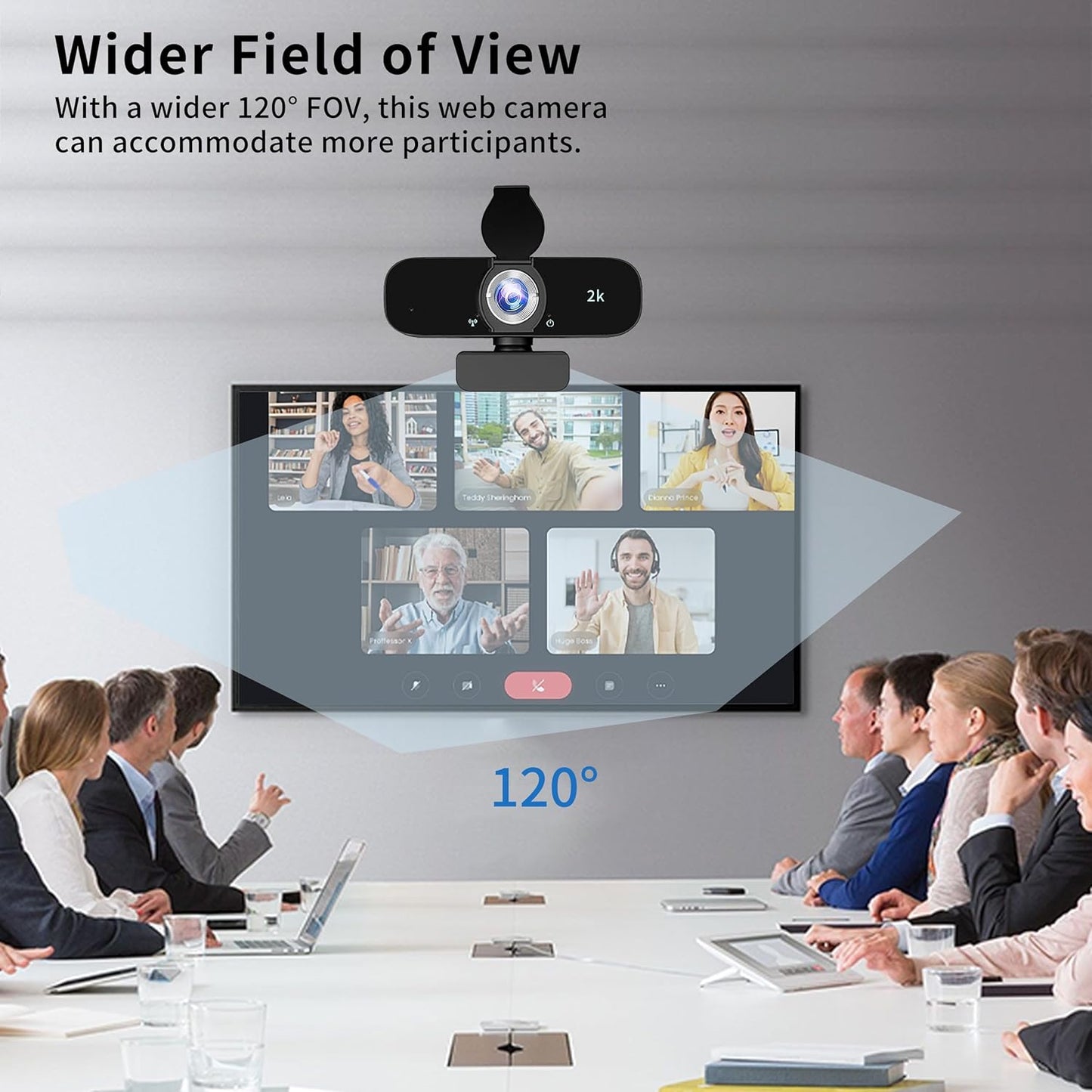 Full HD 2K External Video Camera for Computer/Laptop/Desktop/PC, Web Cam with Microphone, USB Plug&Play, Auto Low Light Correction, Privacy Cover, Tripod, Wide Angle for Meeting/Online Video/Zoom