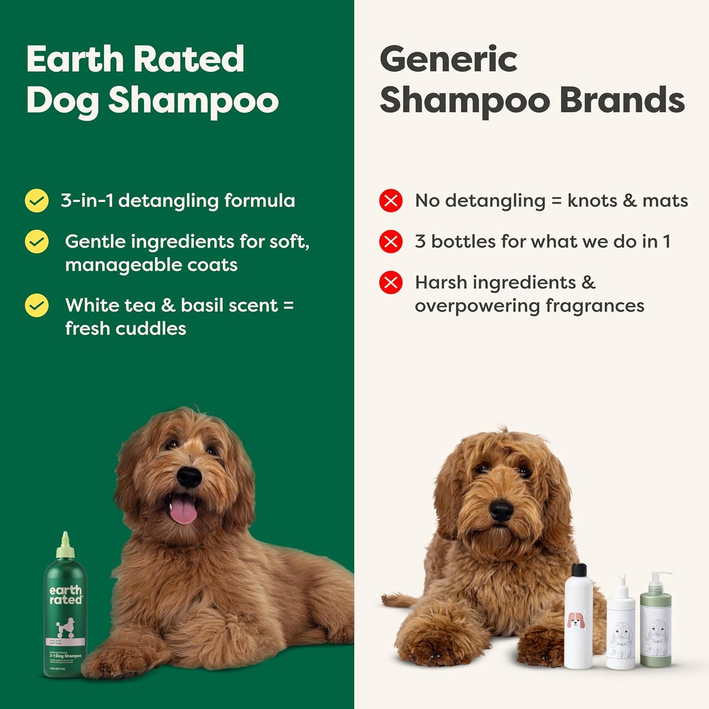 Earth Rated 3-in-1 Detangling Dog Shampoo and Conditioner, Deodorizing Oatmeal Shampoos for Dogs and Puppies, Great for Smelly Pets, White Tea and Basil Scent, 16 oz