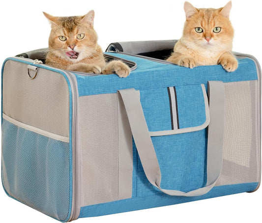 Large Cat Carrier for 2 Cats, 21.7x 13.8x 13.8in Pet Carrier for Cat and Dog Up to 38lbs, All-Sided Mesh Cat Carrier with Great Ventilation, Portable Soft Sided Pet Carrier for Traveling(Blue)