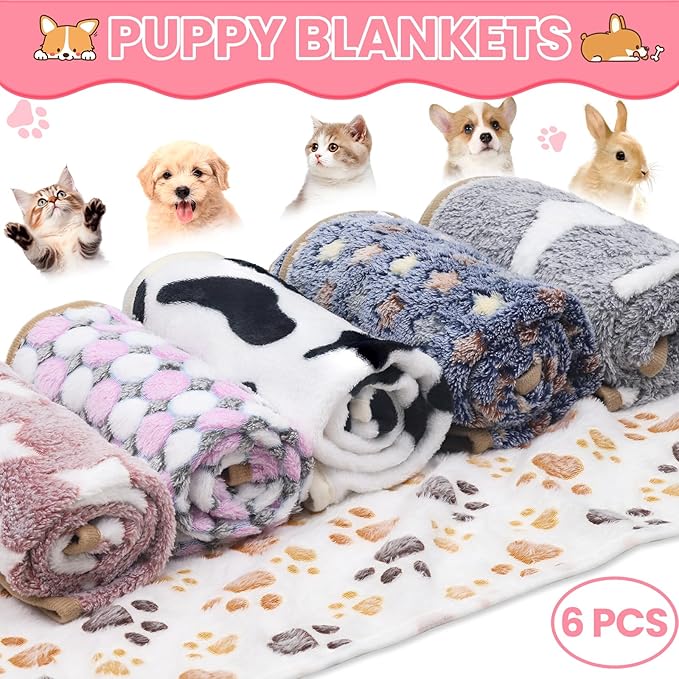 6 Pcs Dog Blanket Super Soft Pet Puppy Blankets Calming Blanket for Small, Medium Dogs Warm Sleep Mat Flannel Blanket for Dogs Puppy Cat (24"×16")