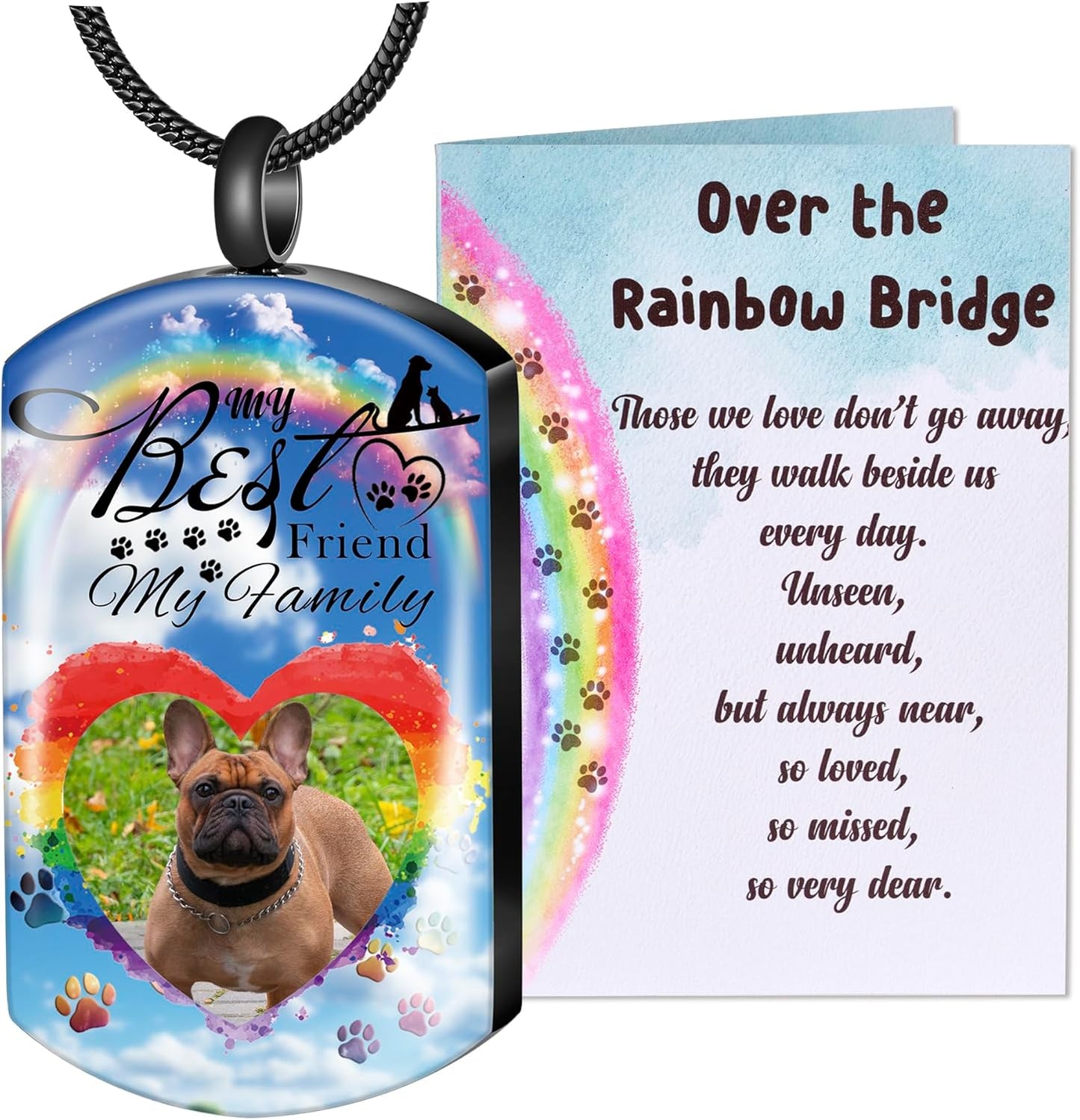 Fanery Sue Personalized Pet Ashes Necklace for Dog Cat Custom Photo&Text Pet Loss Sympathy Gift Cremation Jewelry