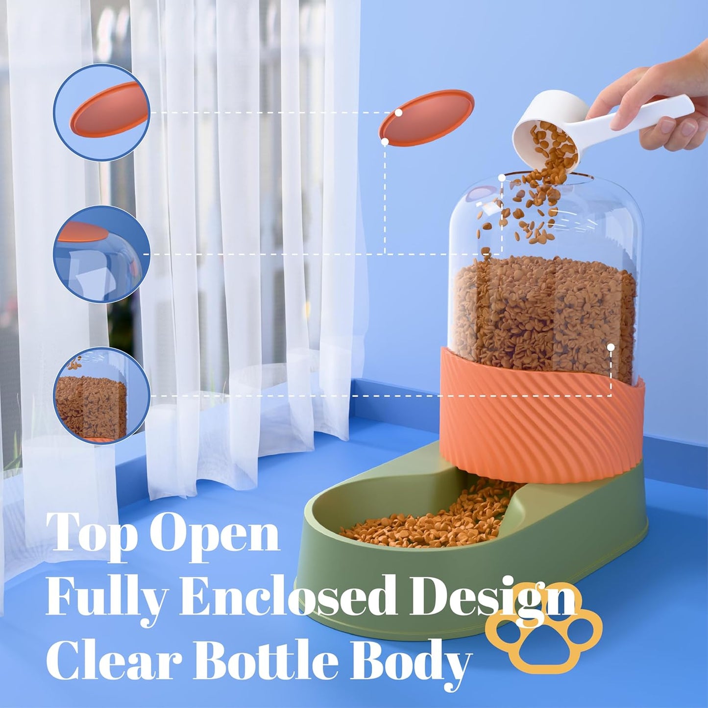 Automatic Cat Feeder and Water Dispenser 2Pcs, Dog Gravity Food Feeder and Water Bowl for Small Medium Pets Puppy Kitten, 3.5L/118.36oz Large Capacity, Easy to Clean (Orange)