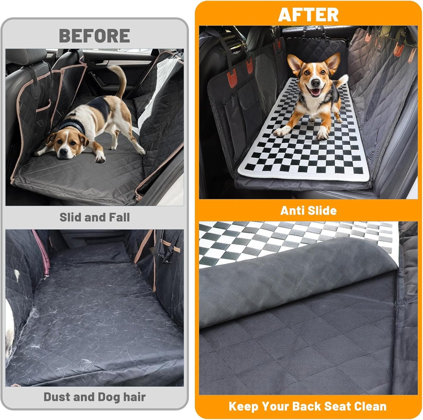 Manificent Non-Slip Pet Bed Mat for Truck Back Seat Extender, Hair Resistant Dog Blanket for Hard Bottom Dog Car Seat Cover, Anti Slip Pet Linner Backseat Cover Black Plaid XL