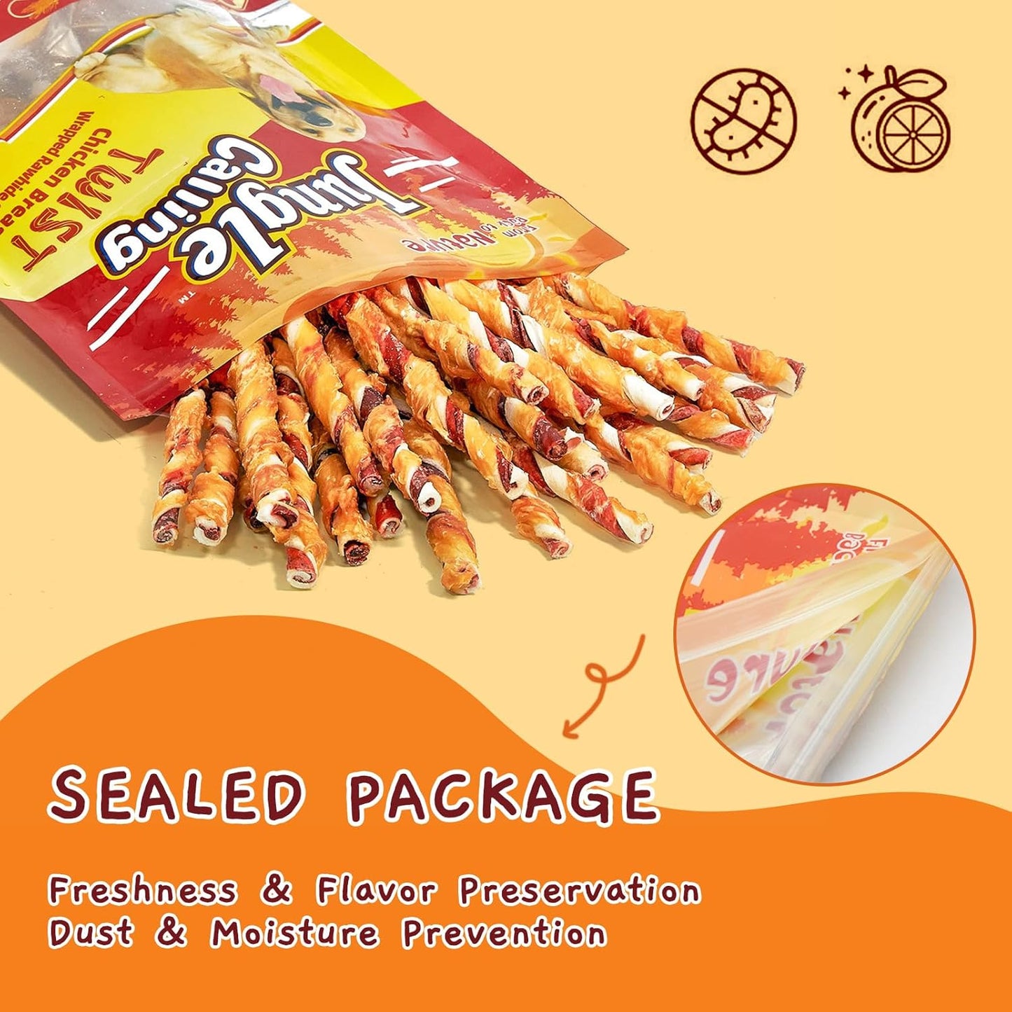 Jungle Calling Dog Treats, Natural Chicken Wrapped Rawhide Sticks, Grain-Free Training Rewards Chews for Small and Medium Puppy,10.6oz