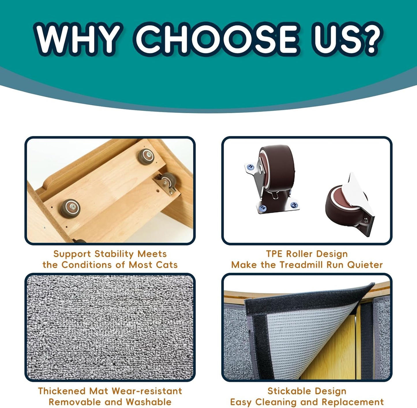 Cat Exercise Wheel 45 Inch Cat Treadmill for Indoor Cats, Running Wheel with Detachable Carpeted Runway, Cats Running Wheel Carpet Suitable for Most Pets Weight Loss and Health (Wood, XXL)