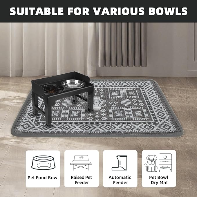 PUPTECK Dog Food Mat, Absorbent Pet Cat Feeding Mat for Food and Water Bowls, Anti-Slip Dog Placemat for Floors Waterproof, Pet Supplies Accessories, Gray S