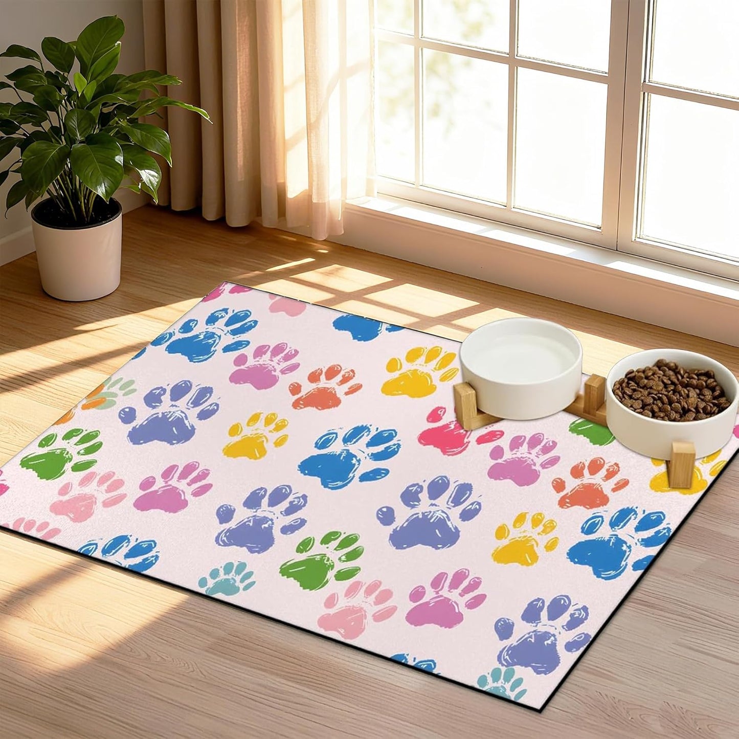 Dog Food Mat Absorbent Dog Cat Bowl Mat for Food and Water, Quick Dry Pet Feeding Placemats Non-Slip Feeding Mats Pet Supplies, Dog Paw Print, 24" x 32"