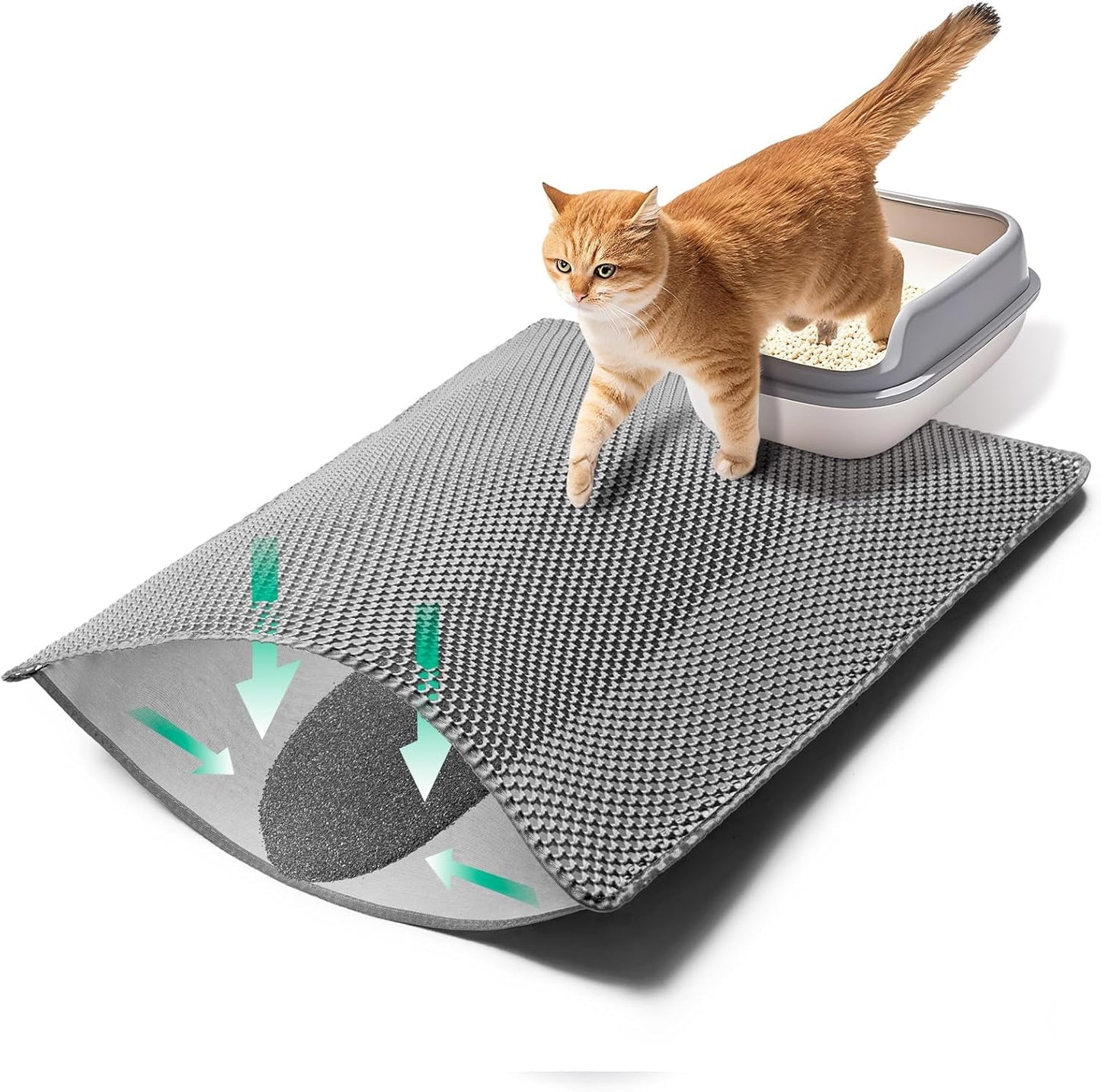 Cat Litter Mat,32"x22" Litter Box Mat,2 Layer Litter Trapping Mat for indoor cats,Litter Catcher Mats for kitty Pet,Cat Rug. Non-Slip Waterproof Urine Proof, Collapsable