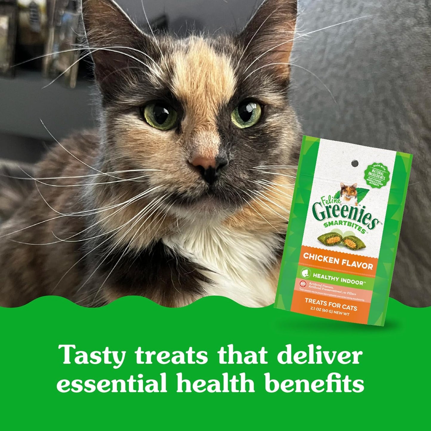 Greenies Feline Smartbites Healthy Indoor Cat Treats, Chicken Flavor, 2.1 oz. Pack