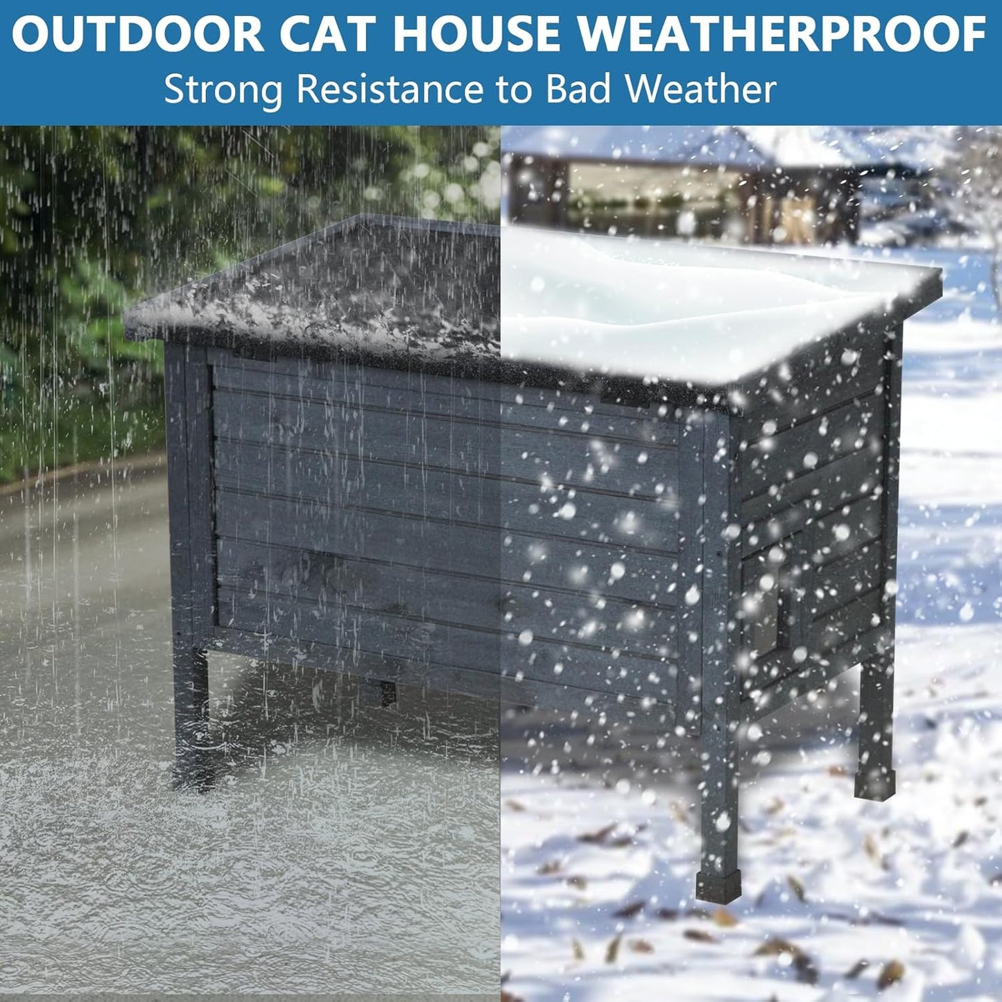 Outdoor Insulated Cat House Feral Cat Enclosure Cat Shelter Weatherproof for Winter with All-Round Foam Escape Door