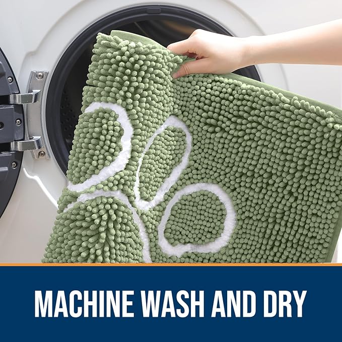 OLANLY Door Mat for Muddy Dog Paws 47x24, Ultra Absorbent Chenille Mud Doormat with Paw Print Design, Non-Slip Washable Doormat for Indoor Entryway, Quick-Dry Pet Bed Mats for Dirty Dogs, Sage Green