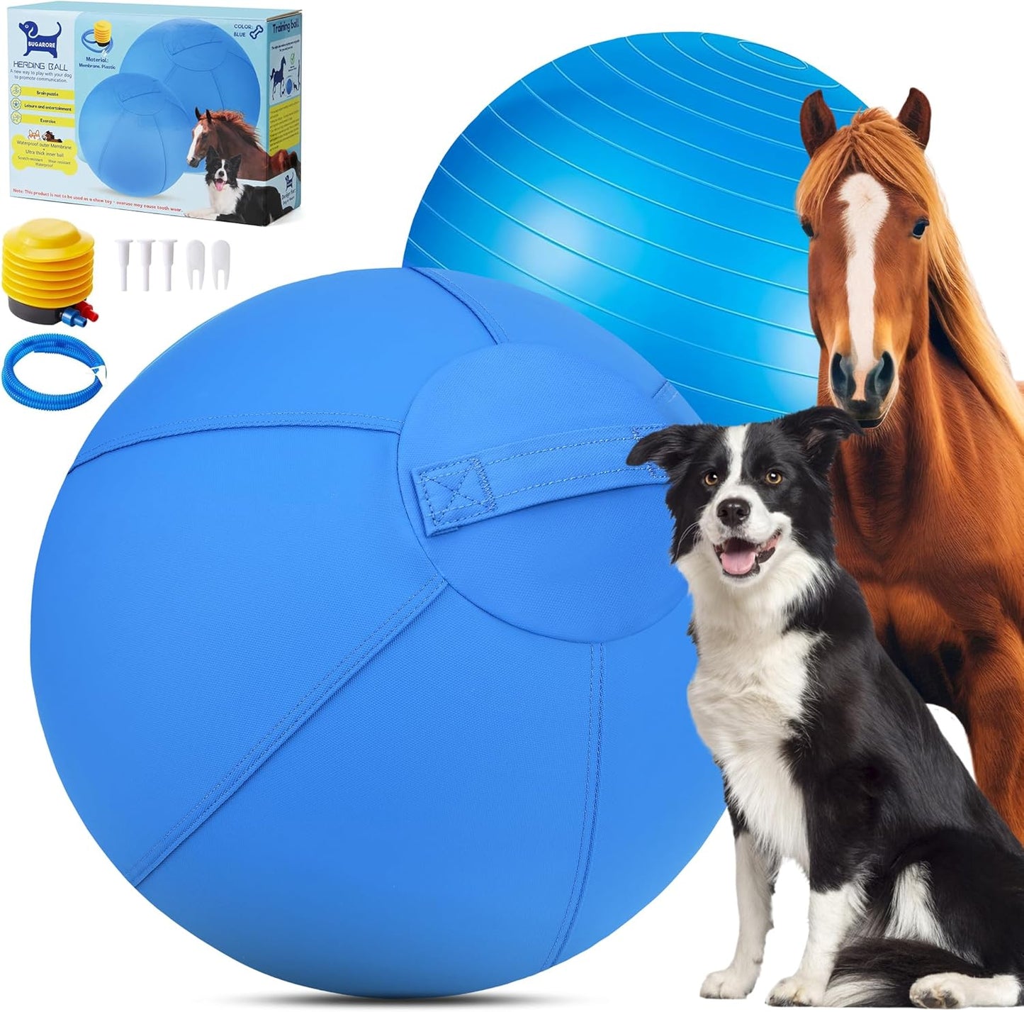Herding Ball for Dogs and Horses - 25" Jolly Ball for Dogs, Agility Training Equipment, Herding for Australian/German Shepherd, Improved Bite-Resistant, Reinforced Sewing Dog Toys - Blue Large