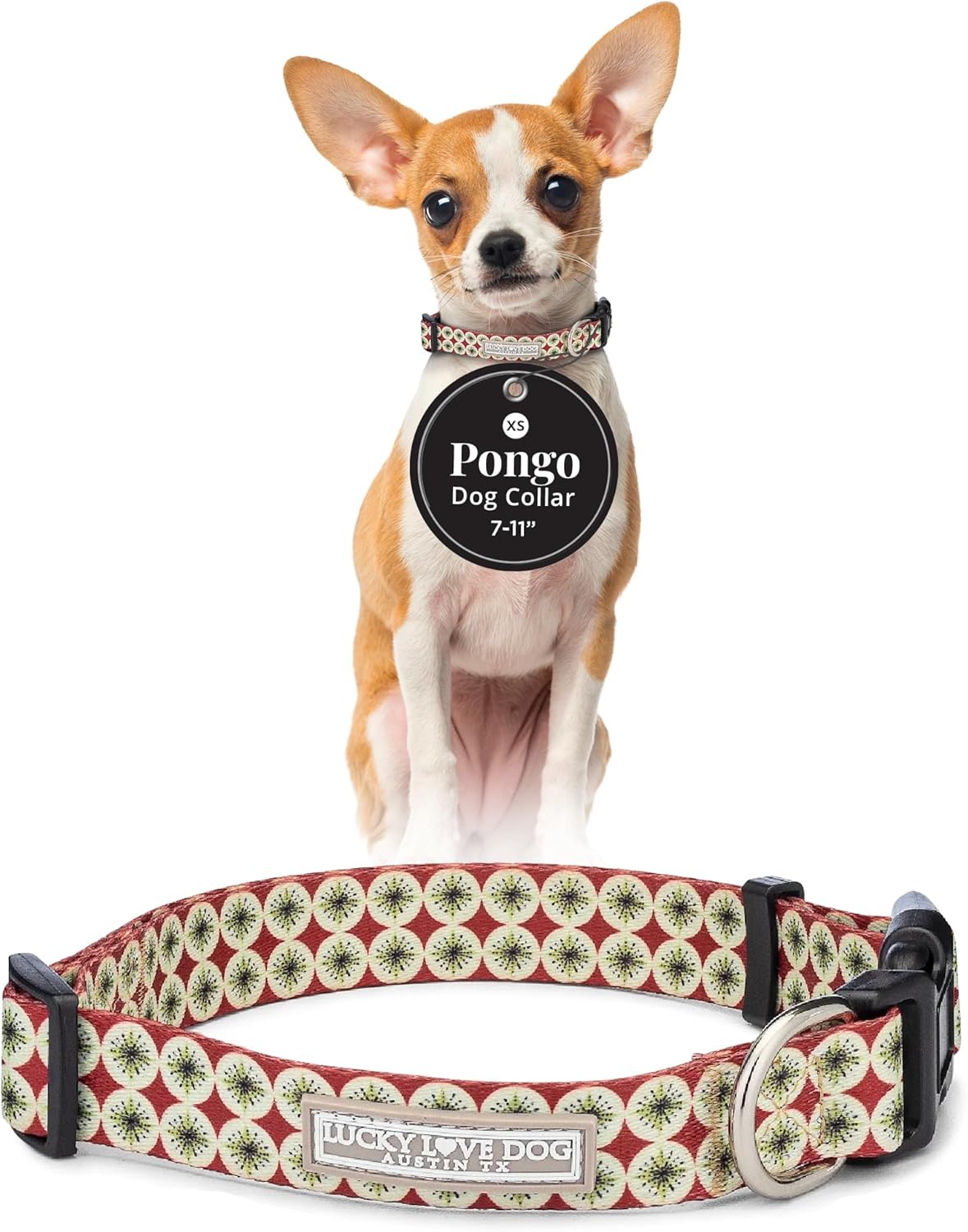 Lucky Love Dog - Adjustable Dog Collar with Easy Click Buckle for Small to Large Ones, Durable, & Comfortable for Male & Female Dogs, Pet Collar for Puppies & Adult Dogs - Pongo, XS