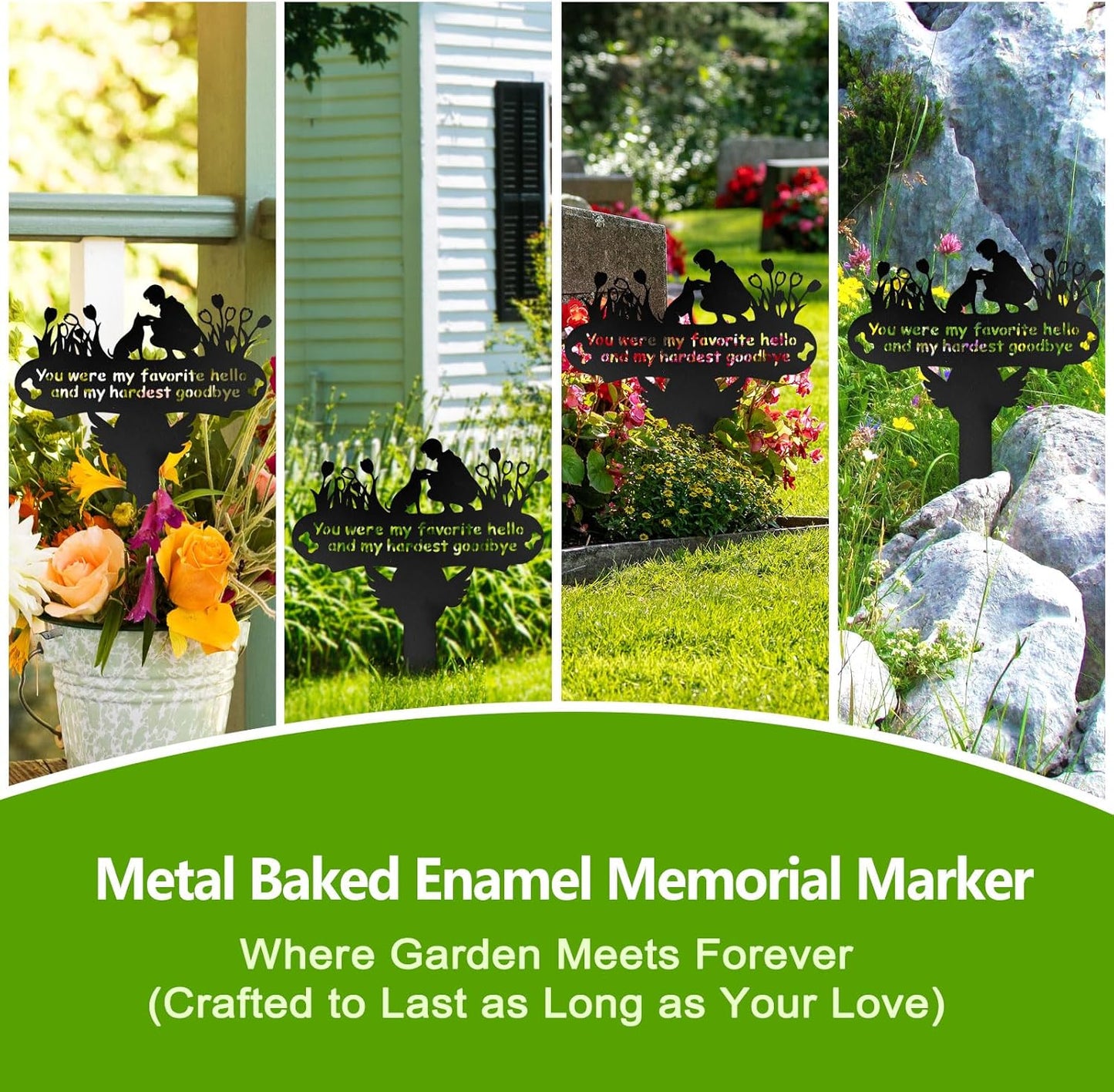 Dog Grave Marker, 12"X 14" Metal Baked Enamel Memorial Dog Stake for Cemetery Decorations, Waterproof Pets Headstone Plaque for Outdoors, Lost Sympathy Tombstone Memorial Garden Sign Gift (Love)