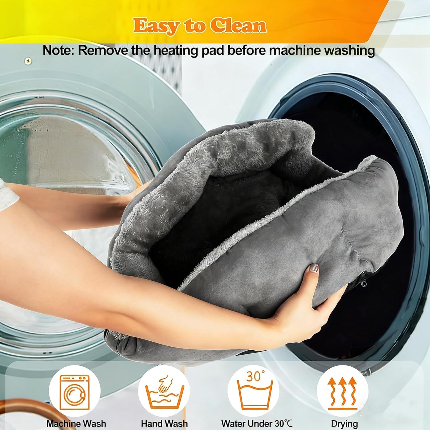 Heated Cat Bed for Indoor Cats, Adjustable Temperature Thermo Round Cat Bed with Timer, Self Warming Cat Bed Donut with Heating Pad, Washable Electric Heating Pet Bed for Kitty and Small Dogs