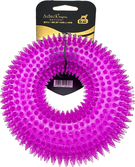 ADUCK Dog Squeaky Chew Toys for Aggressive Chewers, Small Medium Large Dogs Teeth Cleaning Soft Natural Rubber Float Toy for Indoor Outdoor Water Pool, Donut Ring Design 4.92 inch, Crystal Purple