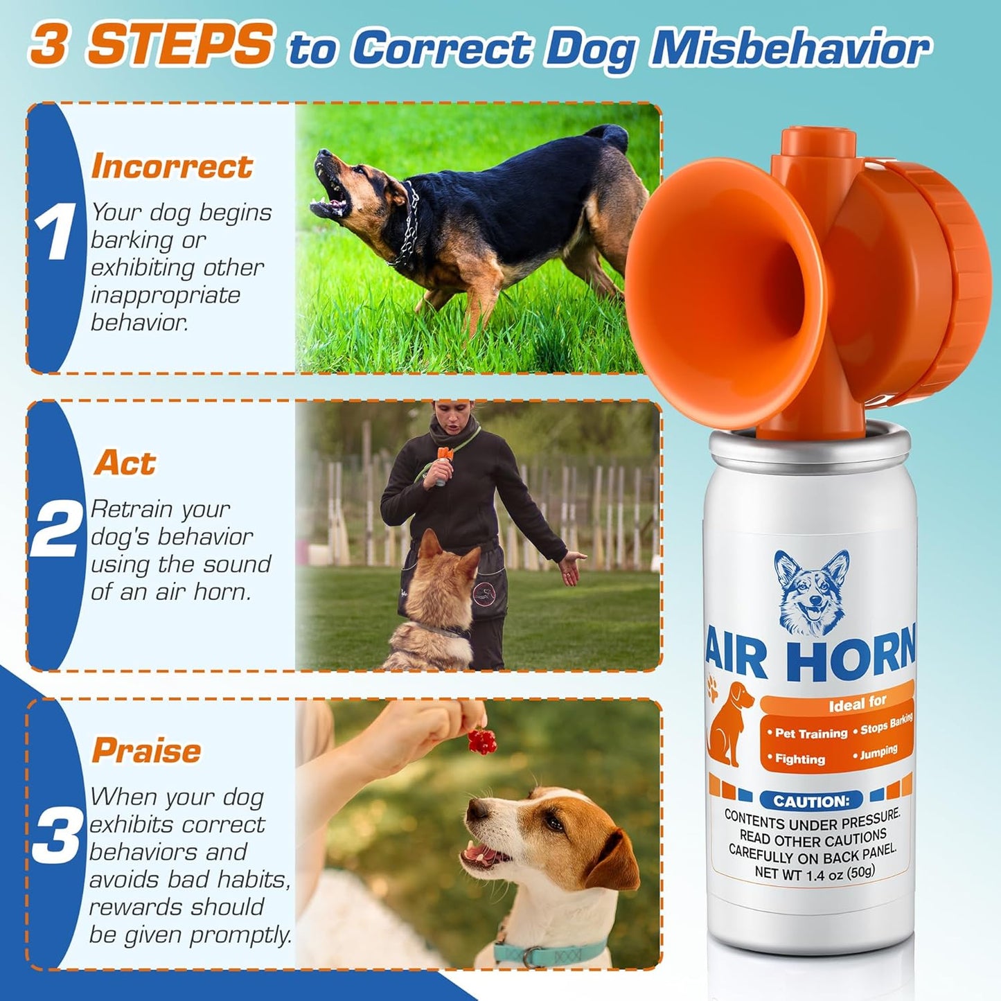 Air Horn, 1.4 oz 120 dB Loud Pet Trainer to Stop Dog Attacking Barking Fighting Jumping, Coyotes Air Horn for Safety, Protect Yourself & Pet While Walking, Orange(4 Pack)