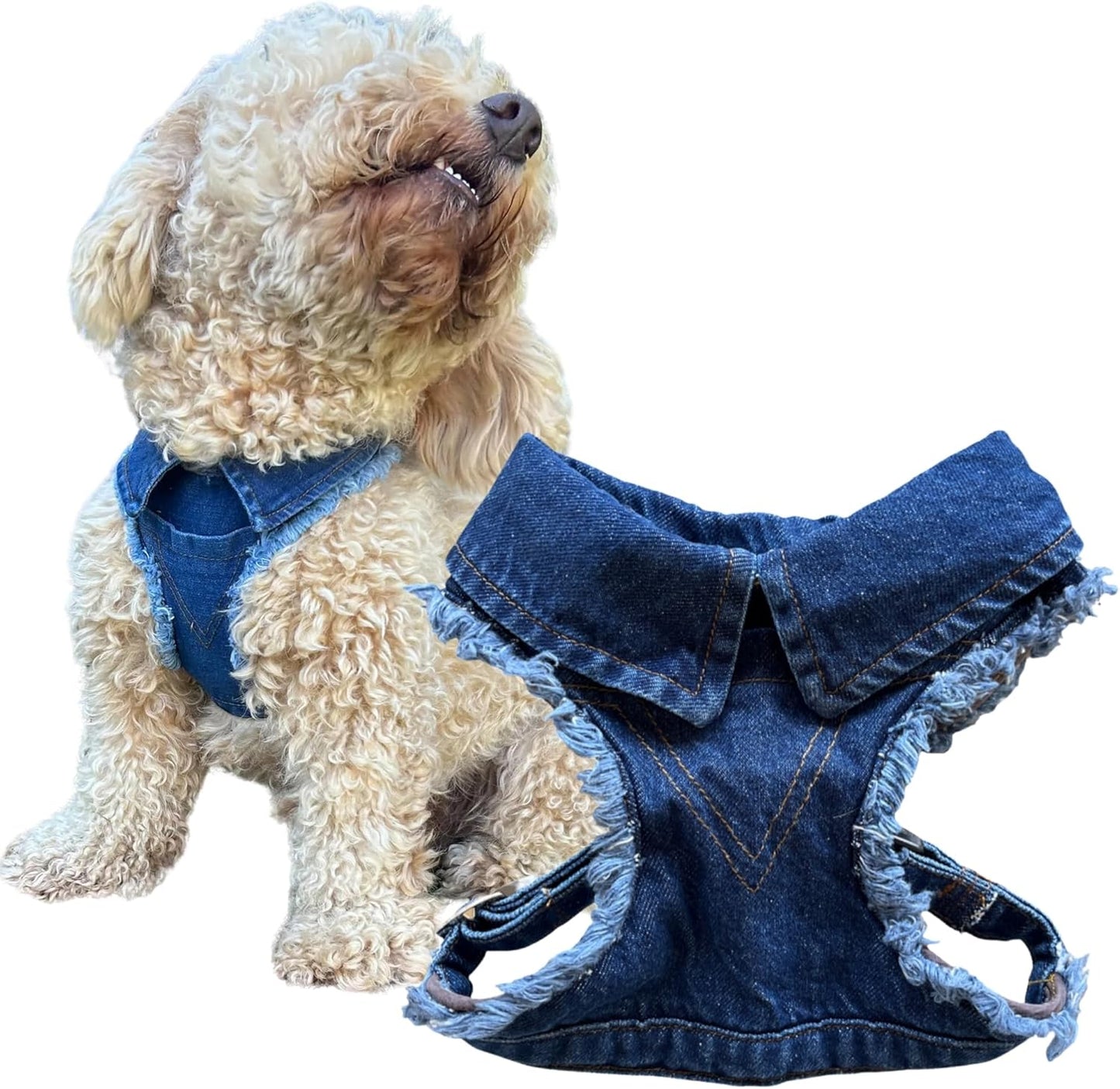 Dog Harness for Small Dogs, Pet Vest for Cats & Small Breeds, Adjustable Denim Harness, No Pull Dog Vest, Handmade Cotton Harness for Medium & Large Dogs (Denim M)