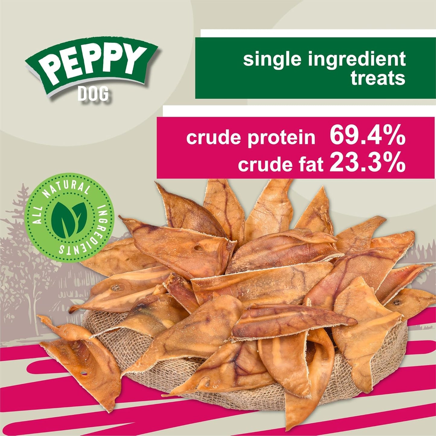 Healthy Half Pig Ears 25 pcs | Natural Chews | Rawhide Alternative | Single Ingredient Treat | Grain-Free | Long-Lasting | Dental Snack for Pets