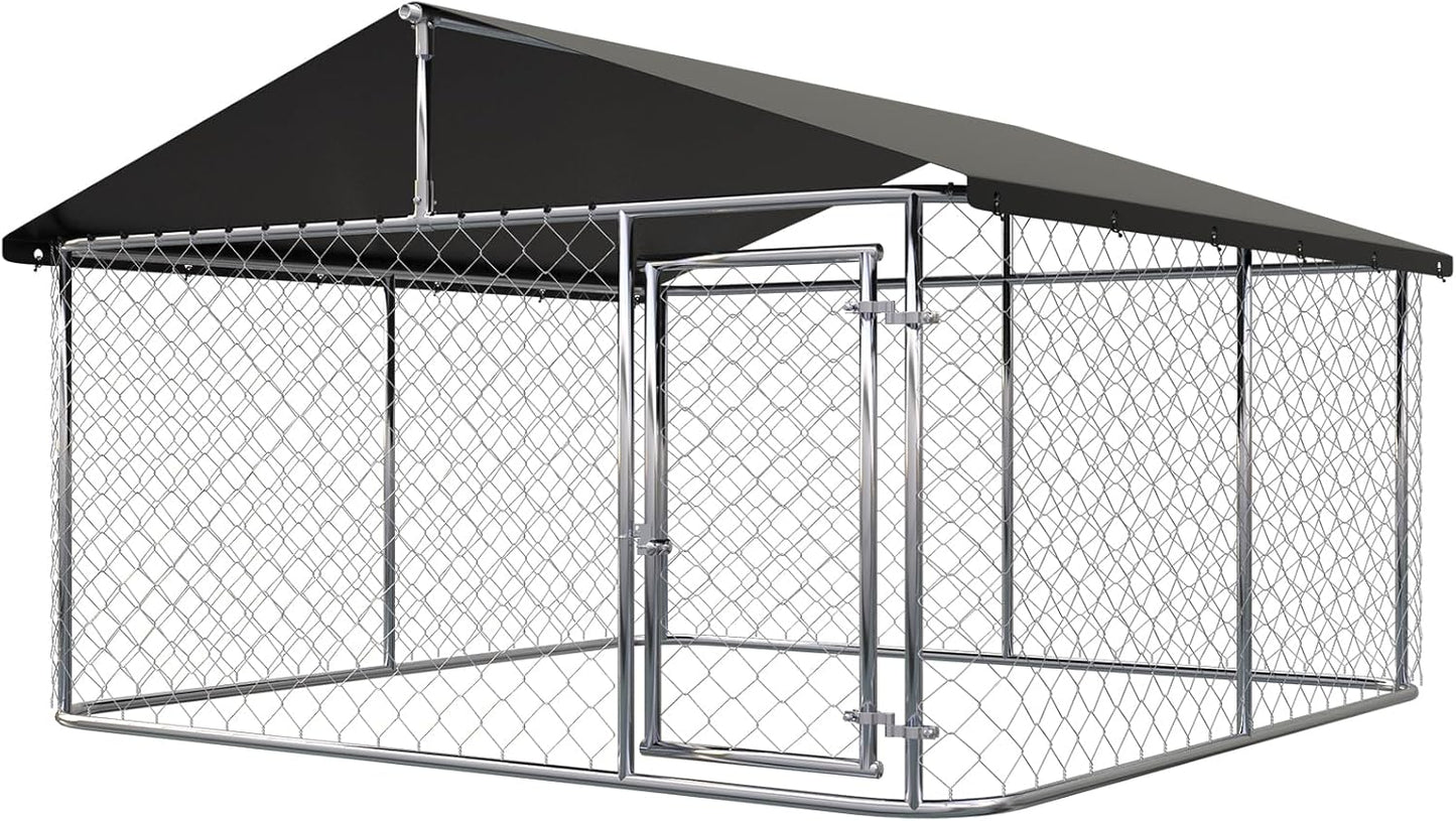 Outdoor Dog Enclosure Heavy Duty Dog Kennel House Mesh Dog Big Cage Pet Kennel Steel Fence with Secure Lock (79”x 79”)