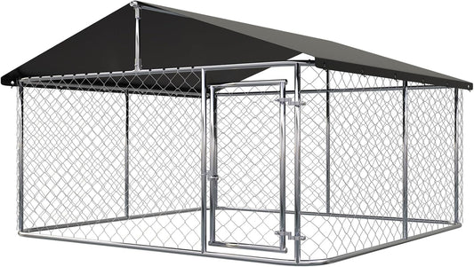 Outdoor Dog Enclosure Heavy Duty Dog Kennel House Mesh Dog Big Cage Pet Kennel Steel Fence with Secure Lock (79”x 79”)