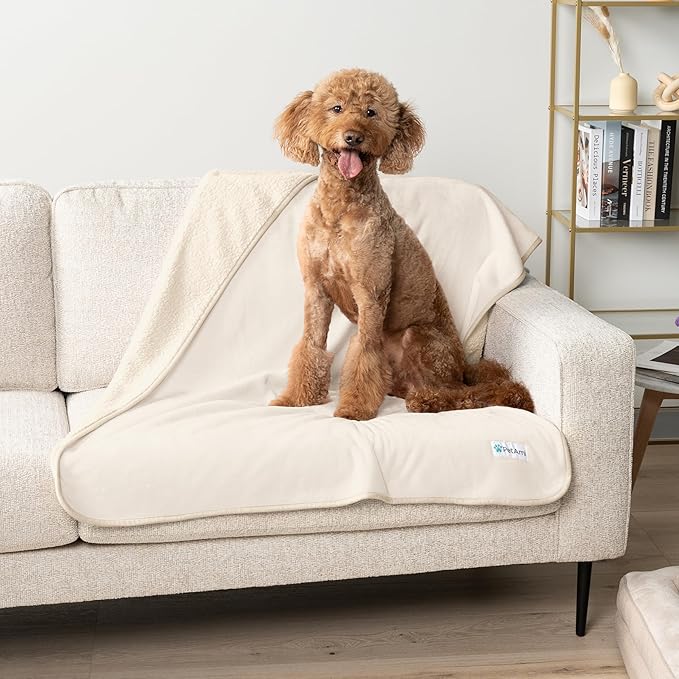 PetAmi Dog Blanket - Pee Proof & Water Proof, Reversible Fleece, Washable, Medium/Large Size, 29x40, Beige