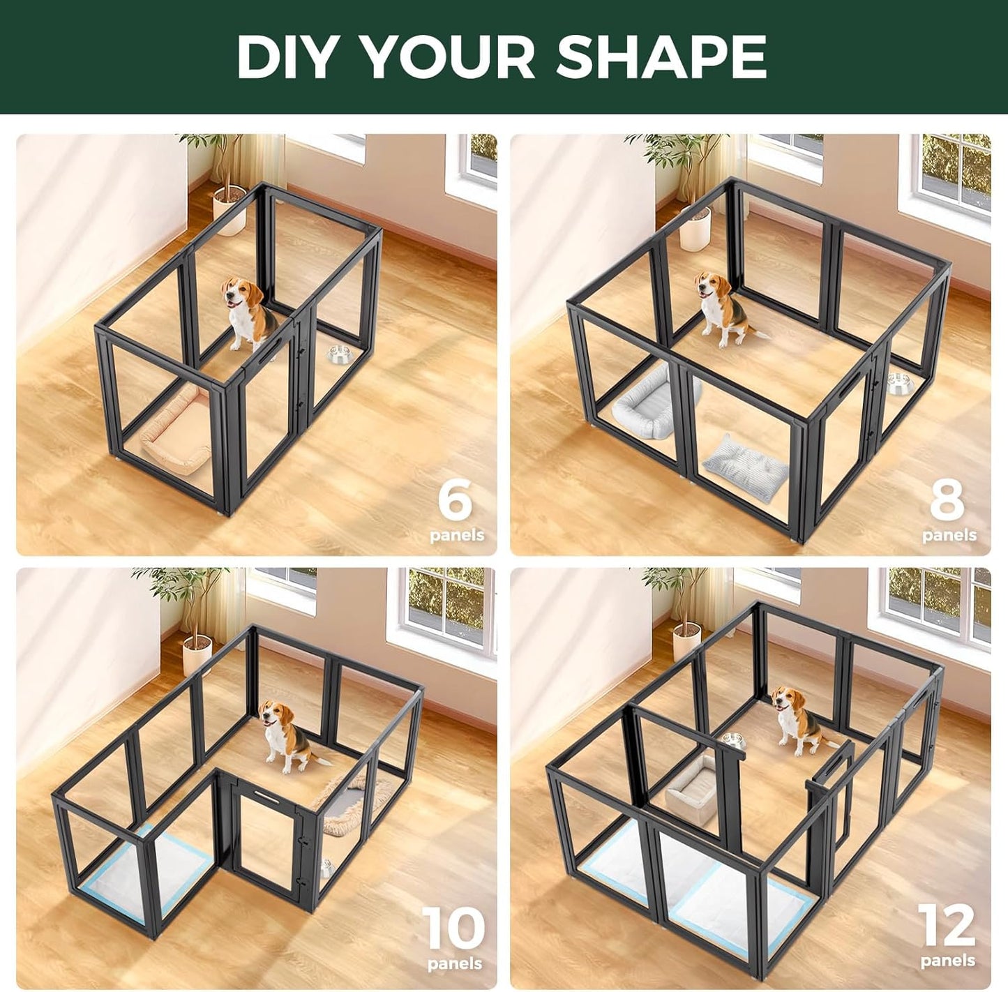 FXW AuraSpace Acrylic Indoor Dog Playpen for Medium Dogs, 35 Inch, 16 Panels, Black