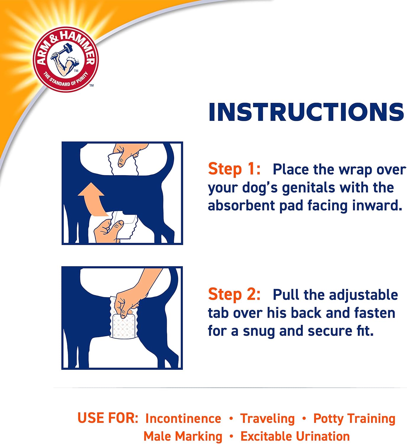 Arm & Hammer for Pets Male Dog Wraps, Size Small Ultra-Absorbent, Adjustable Male Dog Diapers with Leak-Proof Protection and Wetness Indicator | Baking Soda for Odor Control (Pack 6,72 Count Total)