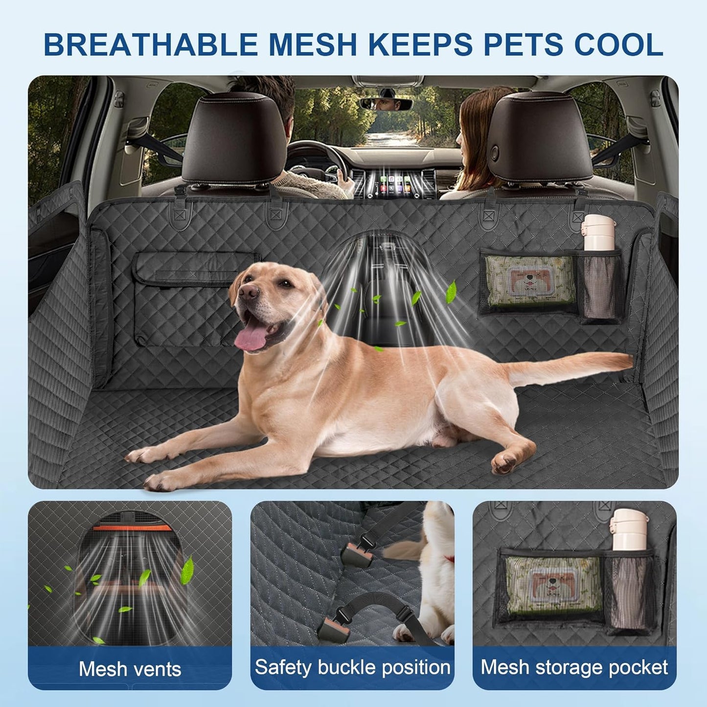 Dog Car Seat Cover – Waterproof Scratch Proof Pet Hammock with Heavy Duty Oxford Fabric Nonslip Backing Soft Padding Easy to Clean Universal Fit for Cars SUVs and Trucks Travel Protection