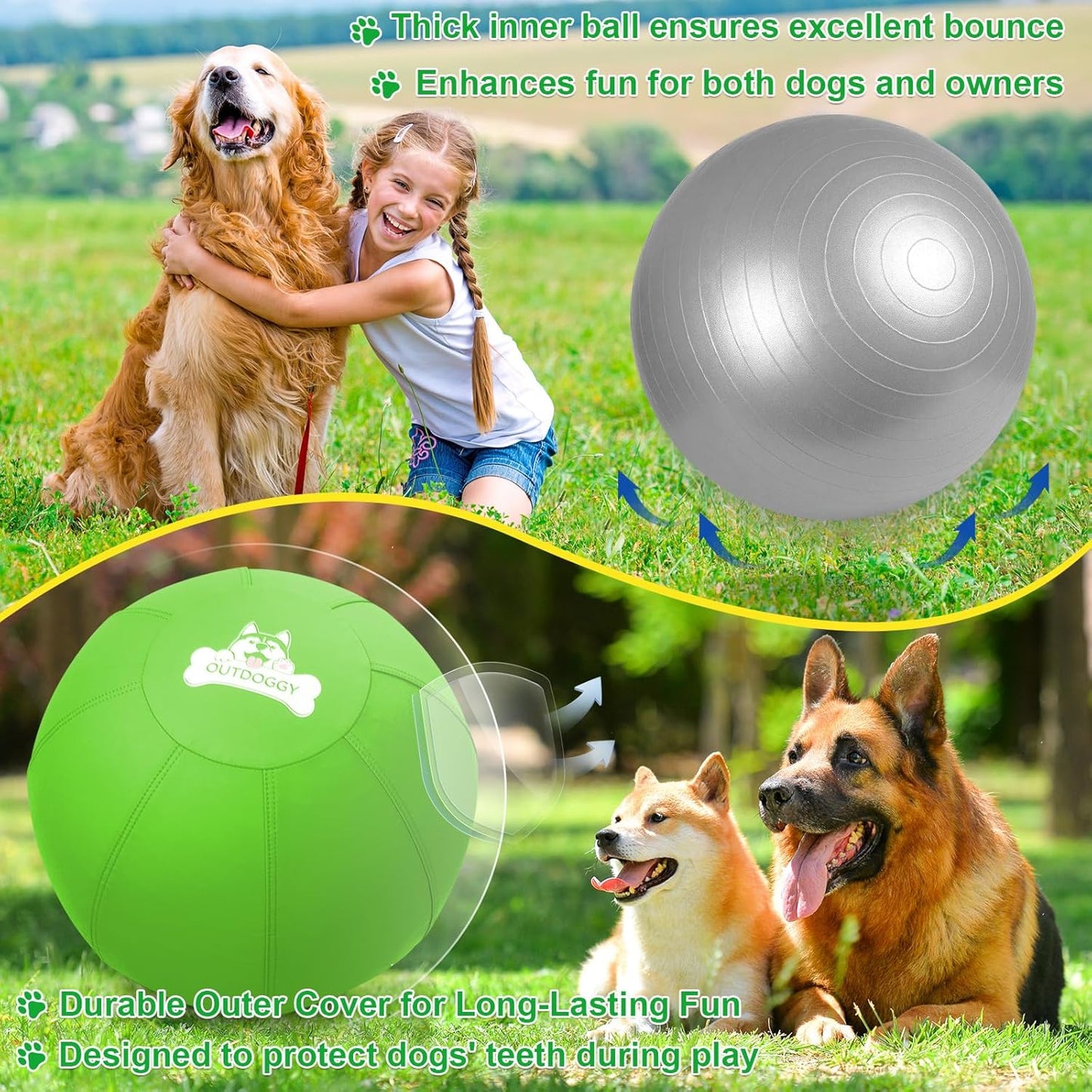 Herding Ball for Dogs 22 Inch - Dual-Layer Heavy Duty Herding Ball for Australian Shepherds, Border Collies & Cattle Dogs | Outdoor Herding Toy for Medium/Large Dogs - Backyard Training and Play-Green