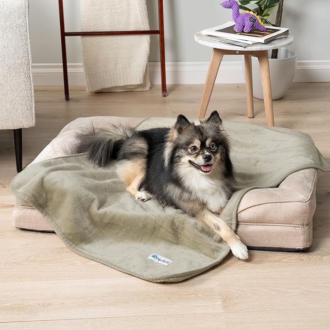 PetAmi Waterproof Dog & Cat Blanket, Pee Proof for Couch, Reversible, Soft Fleece, Washable, 29x40 Taupe