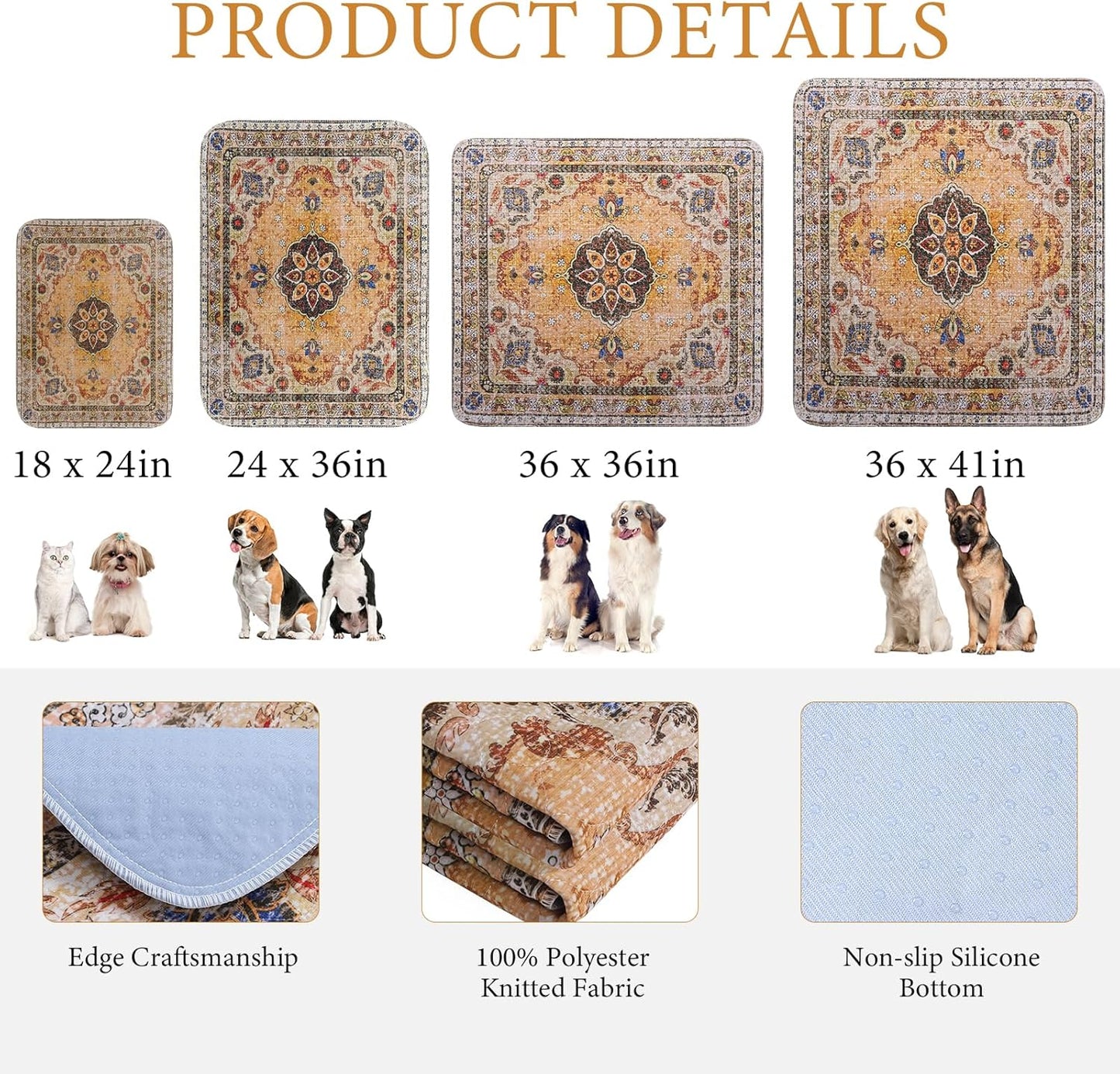 Homimp Washable Pee Pads for Dogs, 4 Pack Reusable Puppy Pads Waterproof, Absorbent and Leakproof Dog Pee Pads, Non Slip Puppy Training Pads, Pet Mat for Floor,Crate,Couch,Whelping,Khaki, 18"x24"