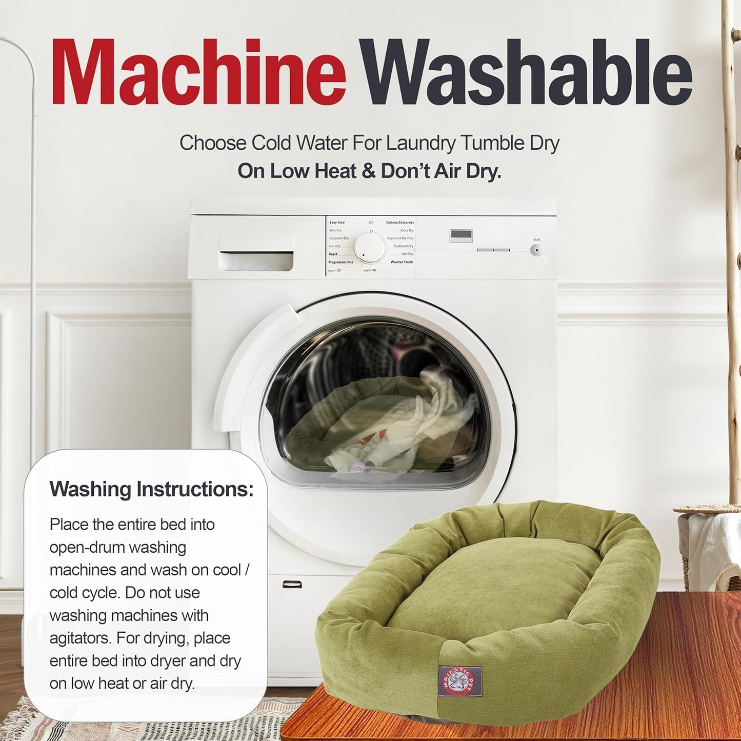 Majestic Pet 32 Inch Micro Velvet Calming Dog Bed Washable 32x23x7 (inch) – Cozy Soft Round Donut Dog Bed with Spine for Head Support - Pet Bed Medium – Apple (2025)