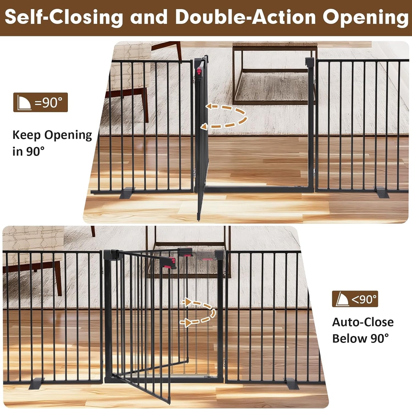 156" Dog Gate Extra Wide, Heavy Duty Metal Freestanding Dog Gate with Door for Indoor & Outdoor, Foldable Pet Fence for Doorways,House,Porch,Deck,Yard,Stairs, Auto Close(6 Panels,Black)