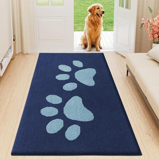 Buganda Dog Door Mat for Muddy Paws, Absorbent Dirt Trapper Washable Indoor Doormats, Non Slip Low-Profile Mud Mat for Dogs, Front Entrance Doormat for Inside Floor (59x24 Inches, Dark Blue)