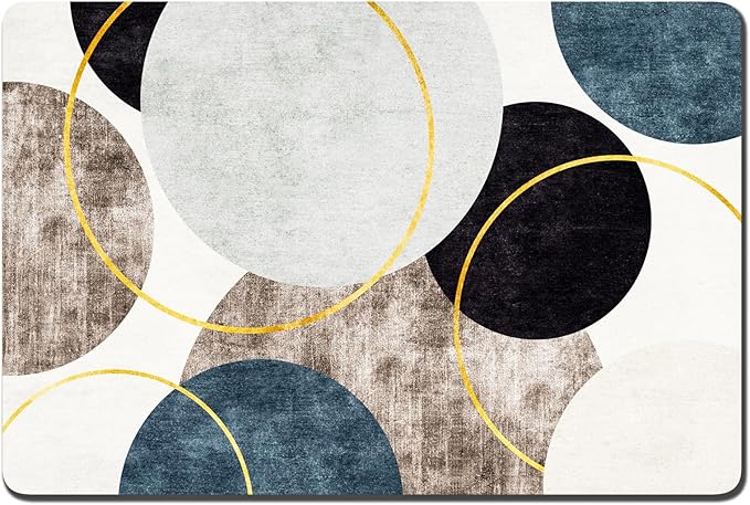 Rnivvi Dog Food Mat, 16" x 24" Boho Absorbent Dog Cat Bowl Mat for Food and Water, Cute Anti-Slip Rubber Pet Feeding Rug Protect Floors, Puppy Placemat for Feeding & Watering Supplies, Abstract Circle