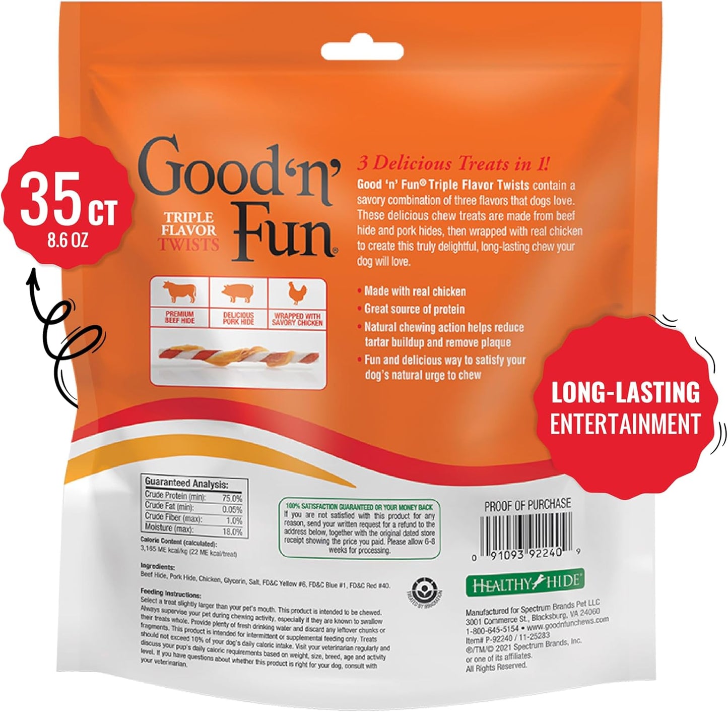 Good'n'Fun Triple Flavored Rawhide Twists For Dogs, 35 Count