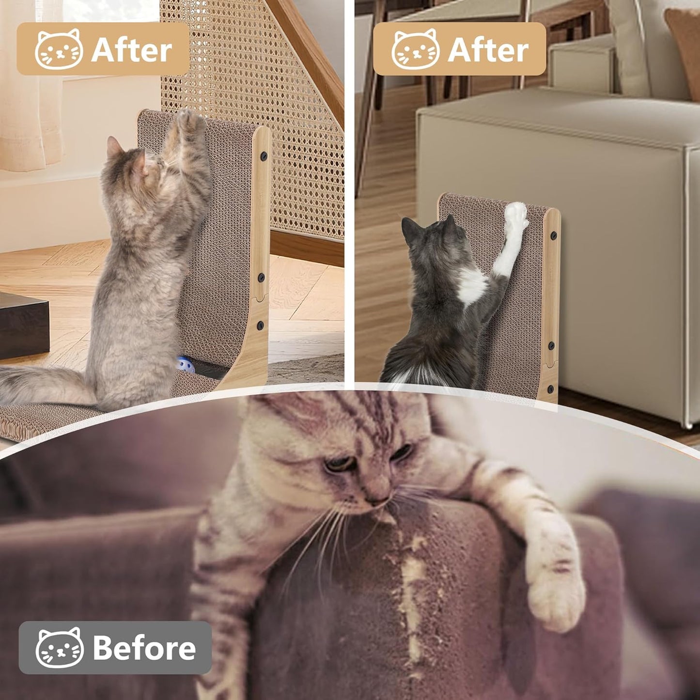 Cat Scratcher, 16.9 L Shape Cat Scratch Pad Wall Mounted, Cat Scratching Cardboard for Indoor Cats