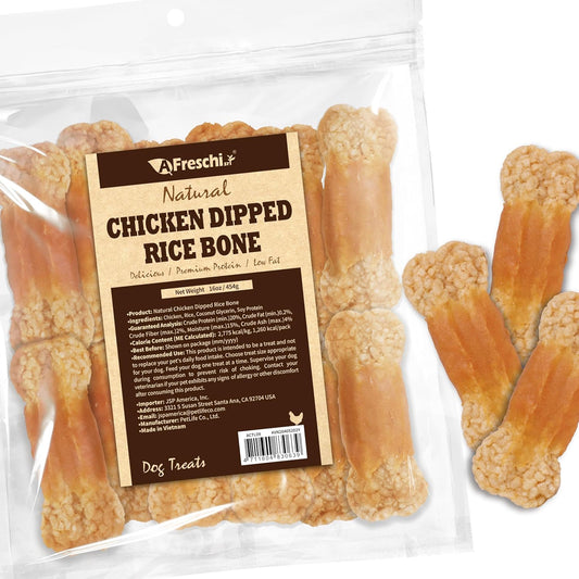AFreschi Natural Chicken Dipped Rice Bone 16 oz, All Natural, Grain-Free, High-Protein, Healthy & Easily Digestible, Soft Texture
