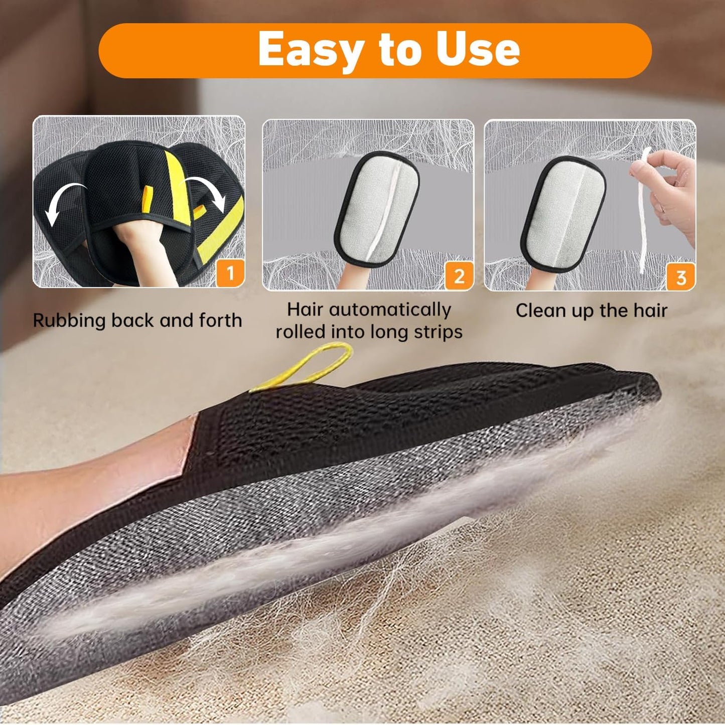 Electrostatic Pet Hair Remover Glove,Pet Hair Removal Gloves for Pet Hair,Home UseReusable Cat & Dog Hair Remover for Couch, Furniture, Carpet, Curtain(2pcs)