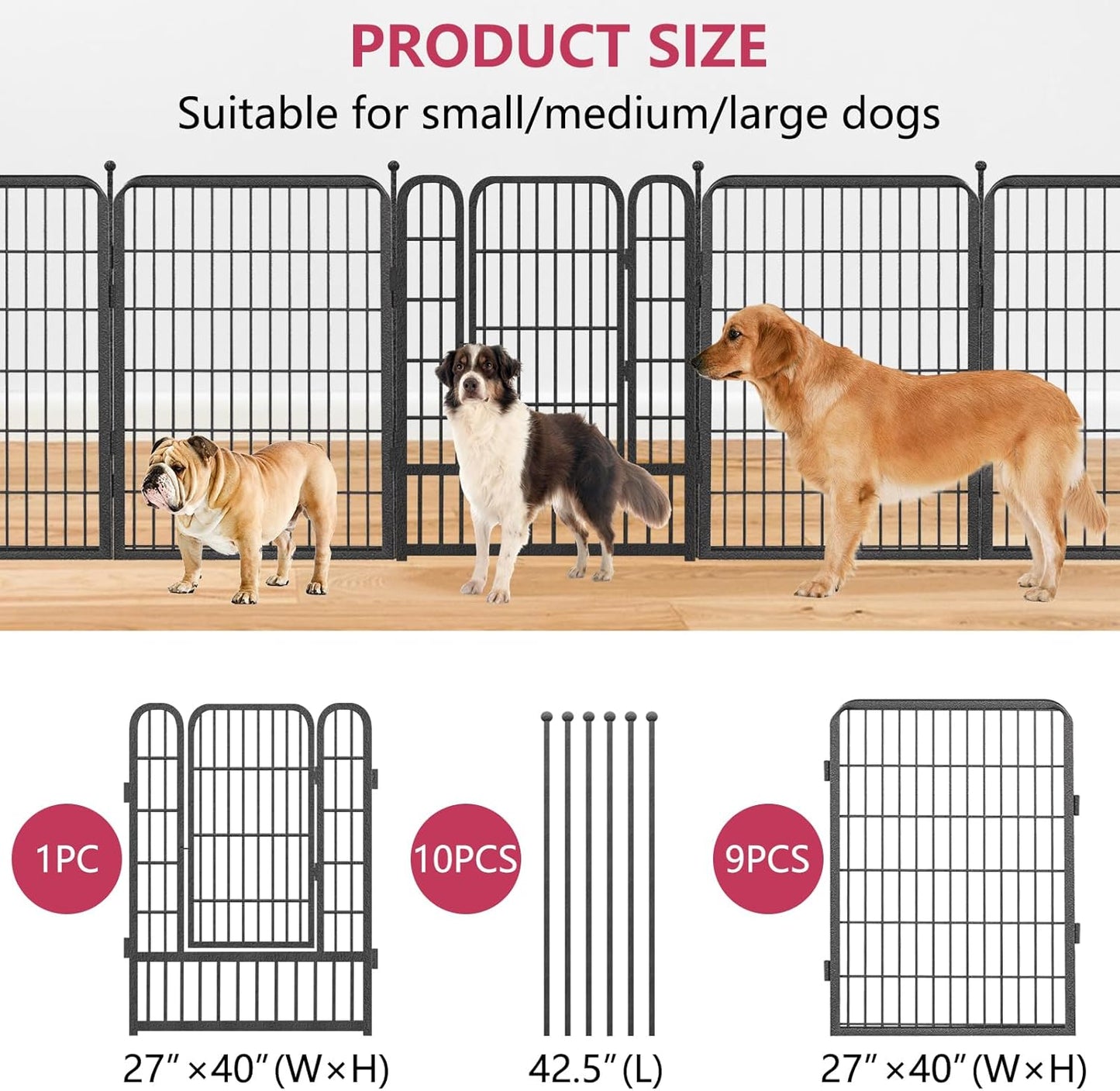 Dog Playpen 40" Height 10 Panels Puppy Playpen Indoor Portable Pet Fence Outdoor for Yard Indoor Dog Pen for Medium/Small Animals, Heavy Duty Pet Pen for RV, Camping, Yard