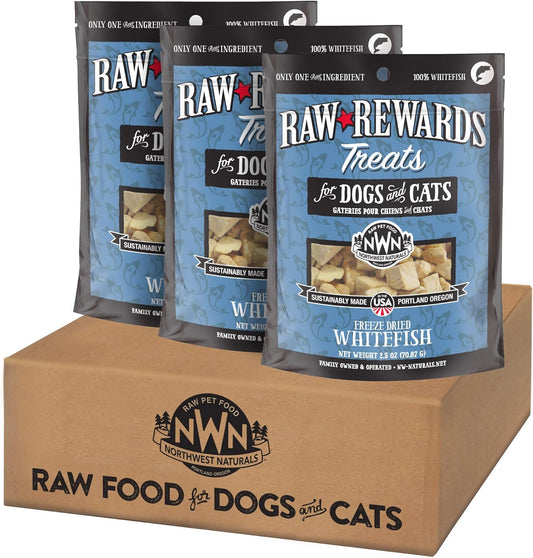 Northwest Naturals Raw Rewards Freeze-Dried Whitefish Treats for Dogs and Cats - Bite-Sized Pieces - Healthy, 1 Ingredient, Human Grade Pet Food, All Natural, Proudly Made in USA, 2.5 Oz (Pack of 3)